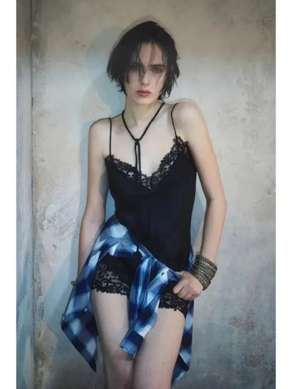 Kate Moss x Zara Womens Silk Cami Top L Black Floral Lace Trim Goth 1758/200 NWT